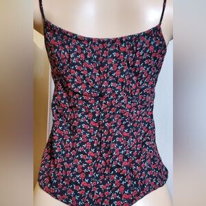 Reformation Black Cami Top with Red Floral Print